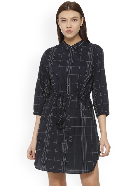 

Van Heusen Women Navy Blue Checked Shirt Dress