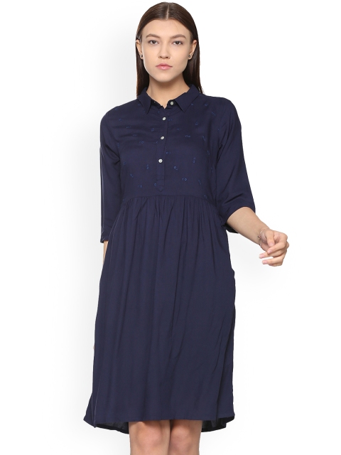 

Van Heusen Woman Navy Blue Self Design Shirt Dress