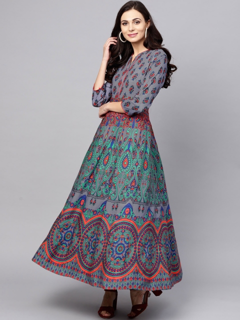

AKS Women Blue & Green Printed Maxi Dress