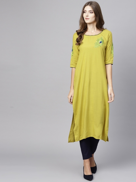 

AKS Women Green Solid Straight Kurta
