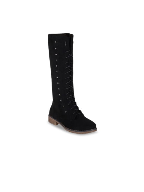 

SHUZ TOUCH Women Black Solid Heeled Boots