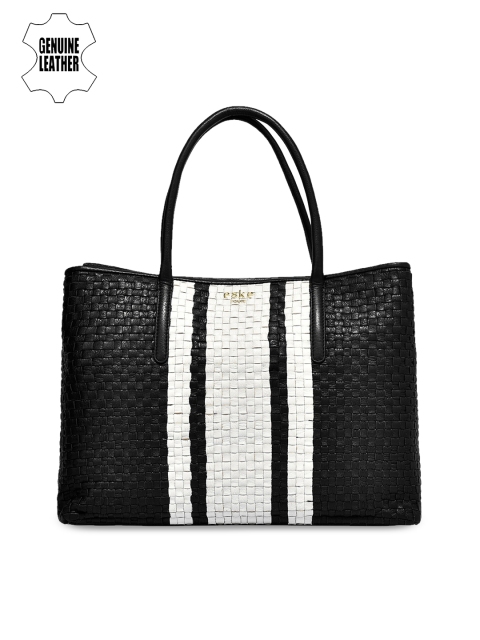 

Eske Black & White Textured Leather Shoulder Bag