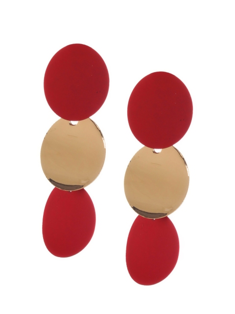 

Mali Fionna Gold-Toned & Red Oval Hand Painted Drop Earrings