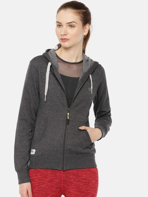 

Sports52 wear Women Grey Melange Solid Hooded Sweatshirt