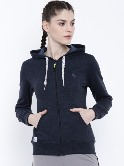 

Sports52 wear Women Navy Blue Solid Hooded Sweatshirt