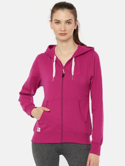 

Sports52 wear Women Magenta Solid Hooded Sweatshirt