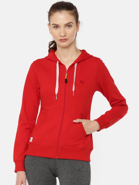 

Sports52 wear Women Red Solid Hooded Sweatshirt