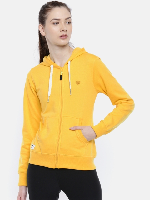 

Sports52 wear Women Yellow Solid Hooded Sweatshirt