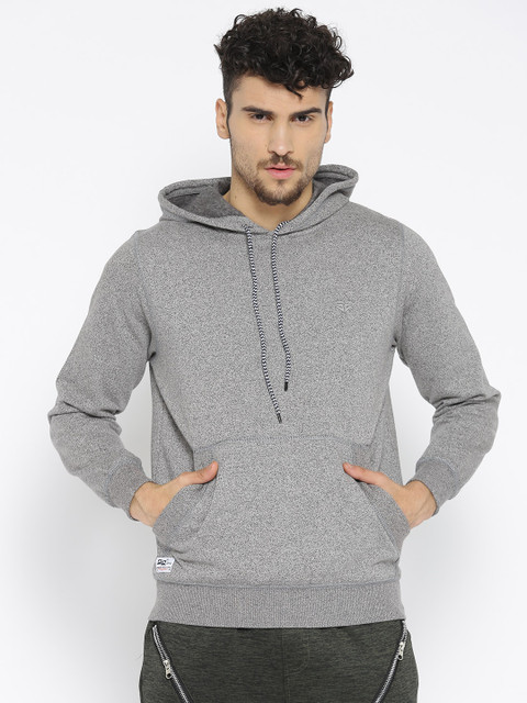 

Sports52 wear Men Grey Melange Solid Hooded Sweatshirt