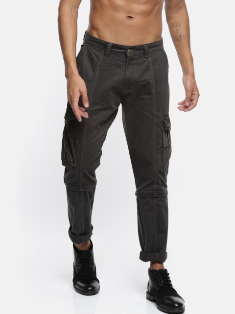 

Sports52 wear Men Charcoal Grey Relaxed Regular Fit Solid Convertible Cargos