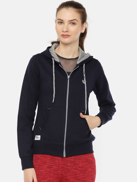 

Sports52 wear Women Navy Blue Solid Hooded Sweatshirt