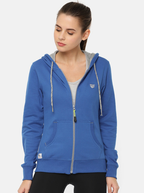 

Sports52 wear Women Blue Solid Hooded Sweatshirt