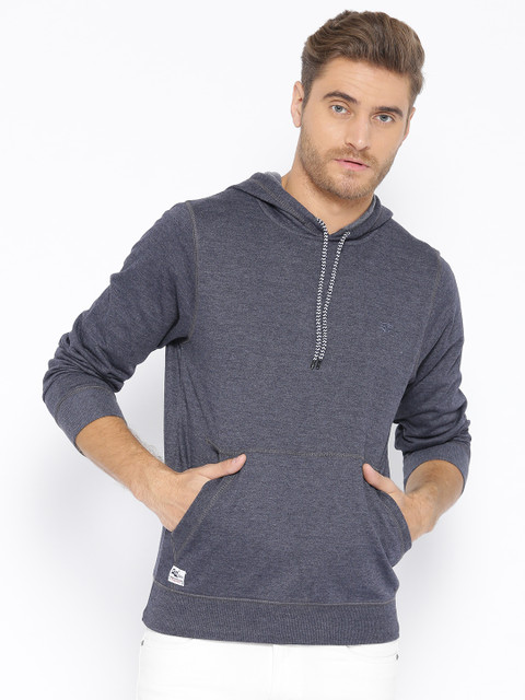 

Sports52 wear Men Blue Solid Hooded Sweatshirt