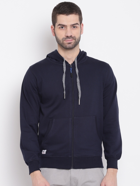 

Sports52 wear Men Navy Blue Solid Hooded Sweatshirt