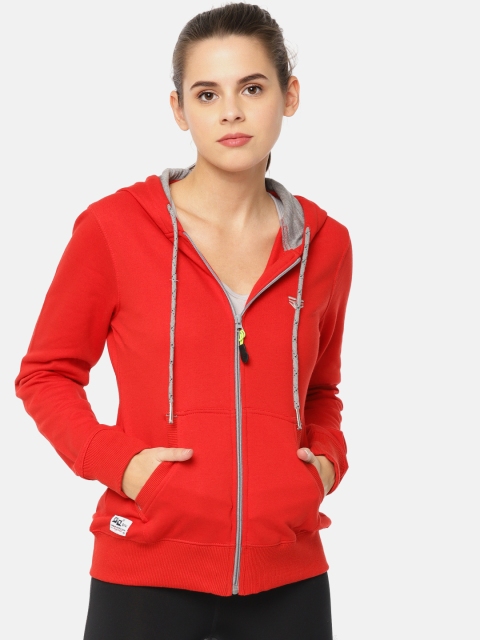 

Sports52 wear Women Red Solid Hooded Sweatshirt