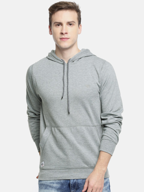 

Sports52 wear Men Grey Solid Hooded Sweatshirt