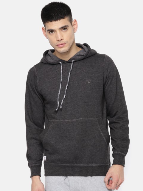 

Sports52 wear Men Charcoal Grey Solid Hooded Sweatshirt