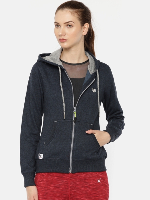 

Sports52 wear Women Navy Blue Solid Hooded Sweatshirt
