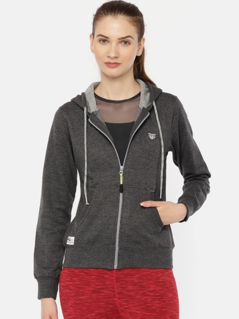 

Sports52 wear Women Grey Melange Solid Hooded Sweatshirt