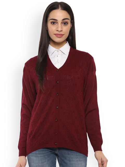 

Cayman Women Maroon Self Design Cardigan