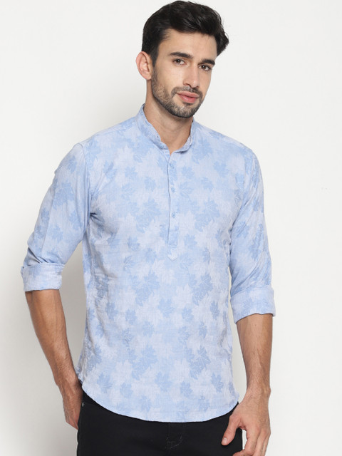 

IVOC Men Blue Printed Straight Jacquard Woven Kurta