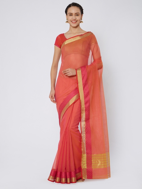 

Kvsfab Peach-Coloured Woven Design Silk Cotton Saree