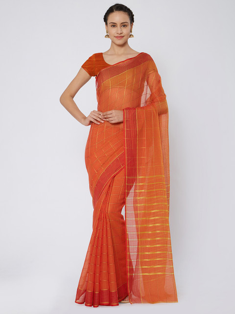 

Kvsfab Orange Woven Design Silk Cotton Saree