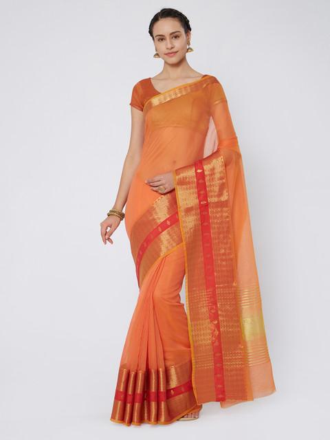 

Kvsfab Peach-Coloured Woven Design Silk Cotton Saree