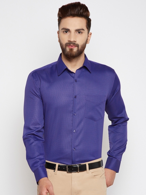 

Hancock Men Navy Blue Slim Fit Self Design Formal Shirt