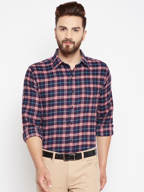 

Hancock Men Navy Blue & Red Slim Fit Checked Formal Shirt