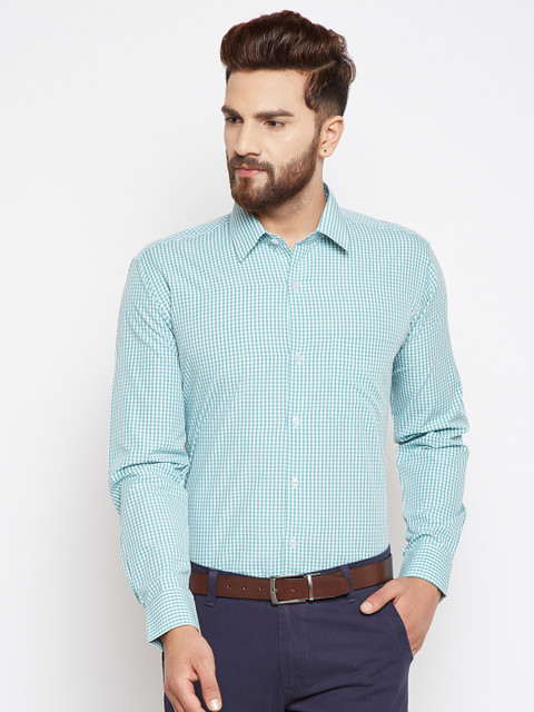 

Hancock Men Green & White Slim Fit Checked Formal Shirt
