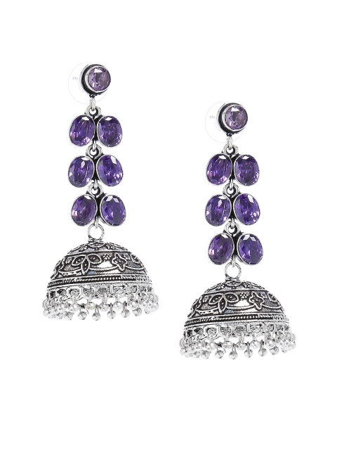 

Bamboo Tree Jewels Purple & Silver-Toned Handcrafted Dome Shaped Jhumkas