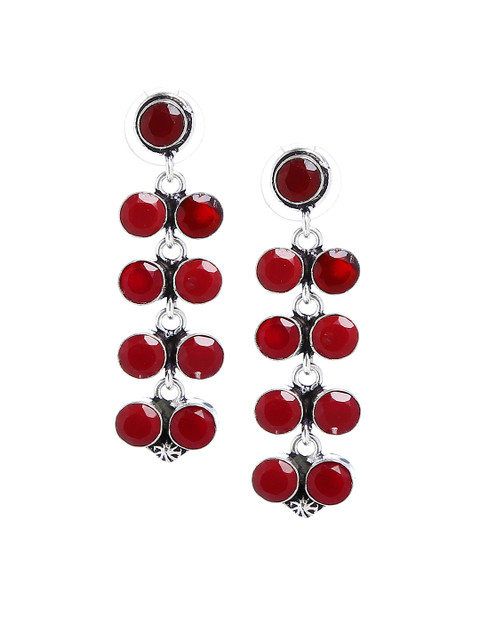 

Bamboo Tree Jewels Maroon & Silver-Toned Handcrafted Contemporary Drop Earrings