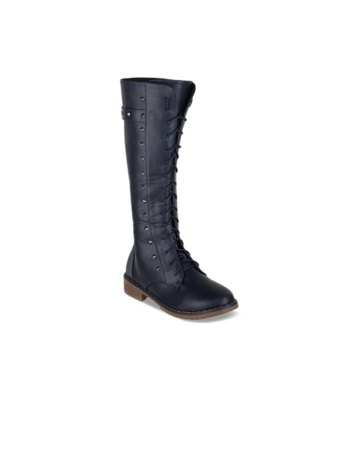 

SHUZ TOUCH Women Navy Blue Solid Hig-Top Heeled Boots
