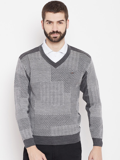 

Duke Stardust Men Grey & White Self Design Pullover