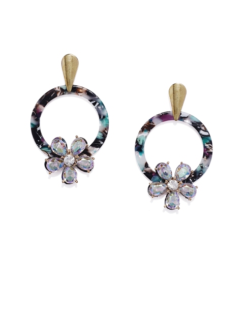 

Golden Peacock Gold-Plated Multicoloured CZ Studded Circular Drop Earrings, Multi