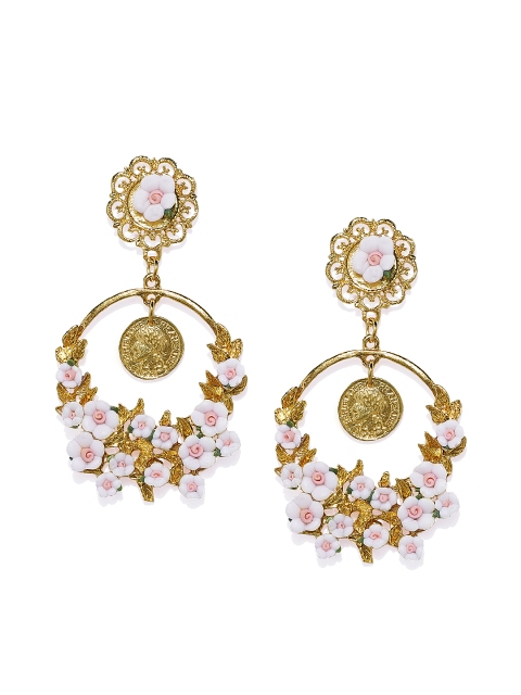 

Golden Peacock Gold-Plated & White Circular Drop Earrings