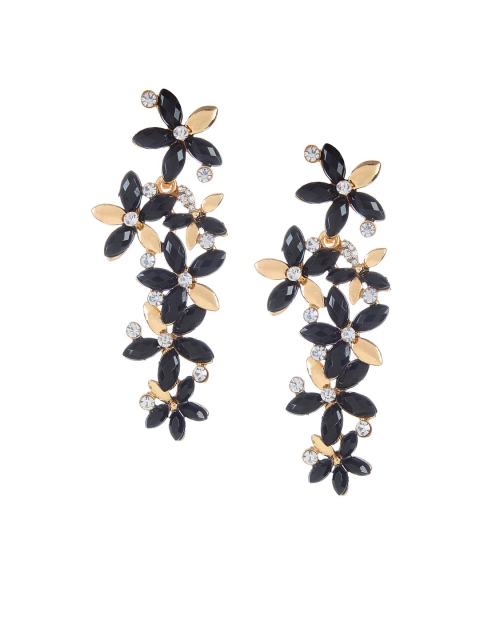 

Mali Fionna Black & Gold-Toned Floral Oxidised Drop Earrings