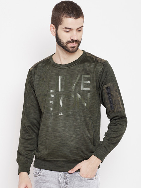 

Duke Men Olive Green Printed Sweatshirt