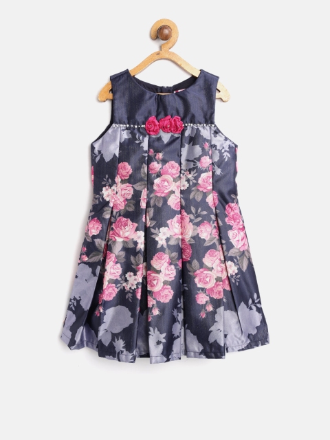 

Nauti Nati Girls Navy Blue Floral Print Pleated A-Line Dress