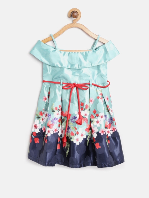 

Nauti Nati Girls Green & Navy Floral Print Pleated A-Line Dress