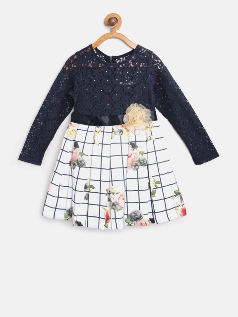 

Nauti Nati Girls Navy & Off-White Checked A-Line Dress, Navy blue