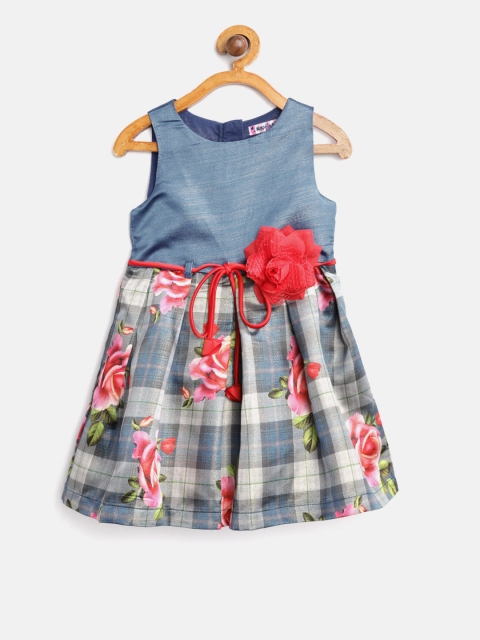 

Nauti Nati Girls Blue & Pink Printed A-Line Dress