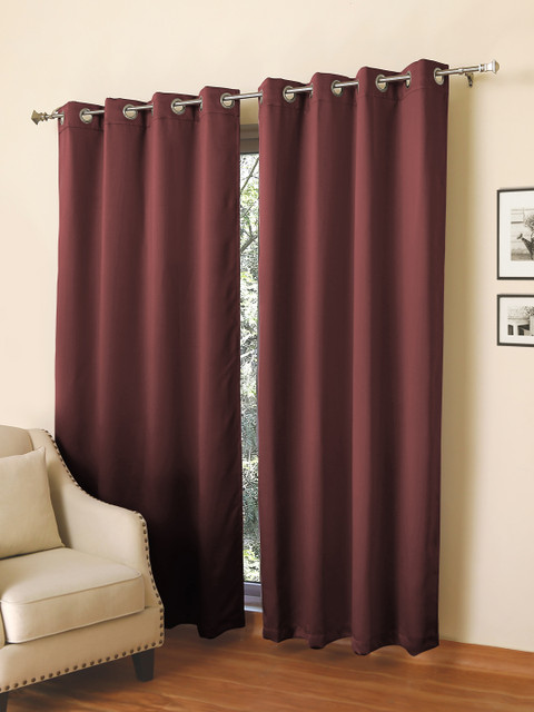 

ROSARA HOME Set Of 2 Maroon Black Out Long Door Curtains