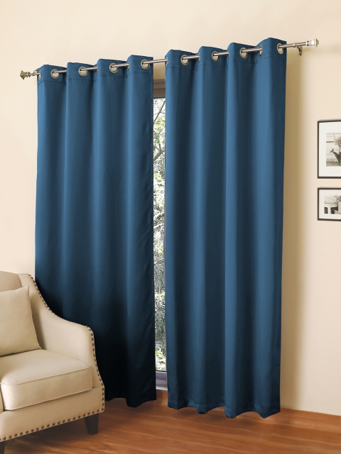 

ROSARA HOME Set Of 2 Blue Black Out Long Door Curtains