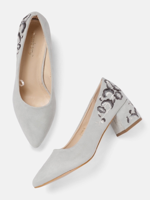 

DressBerry Women Grey Suede Embroidered Pumps