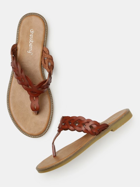 

DressBerry Women Brown Solid Open Toe Flats