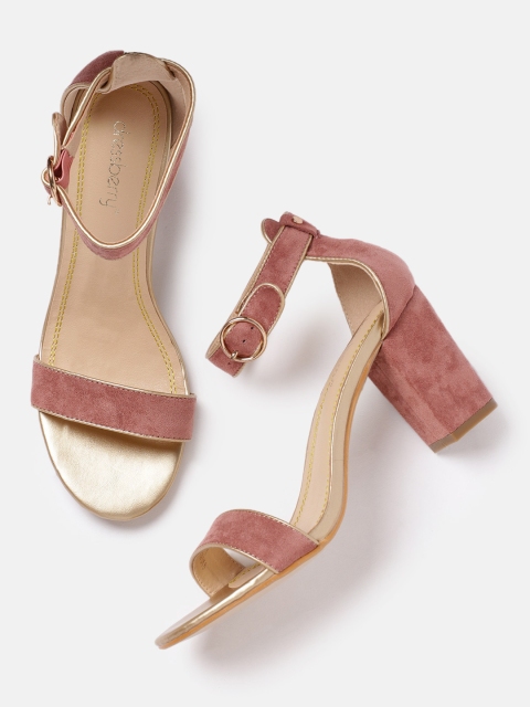 

DressBerry Women Pink Velvet Solid Heels