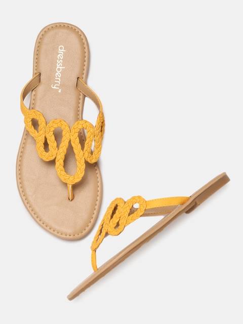 

DressBerry Women Yellow Solid Open Toe Flats