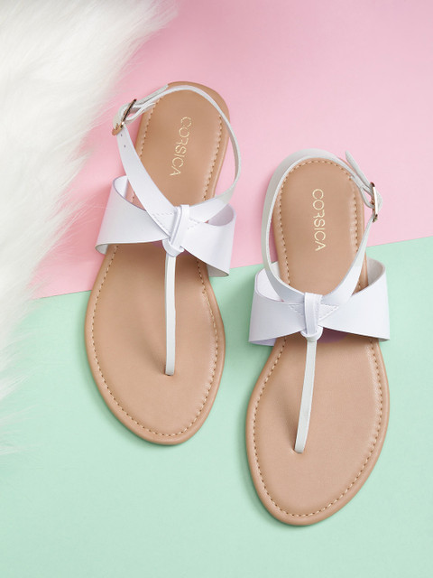 

CORSICA Women White Solid T-Strap Flats
